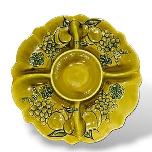California USA Pottery Chip/ Dip Serving Platter Avocado Green Dish Bowl 15"